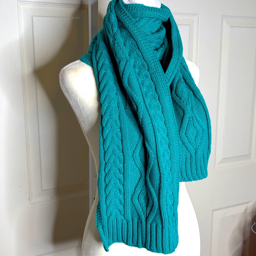 Teal Jade Green Blue Soft Cable Knit Scarf Versatile Winter Accent Wrap A34